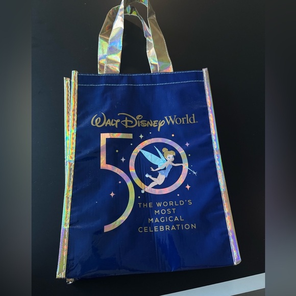 Disney Handbags - Walt Disney World 50th Anniversary Reusable Tote Bag – Tinker Bell & Castle Holo